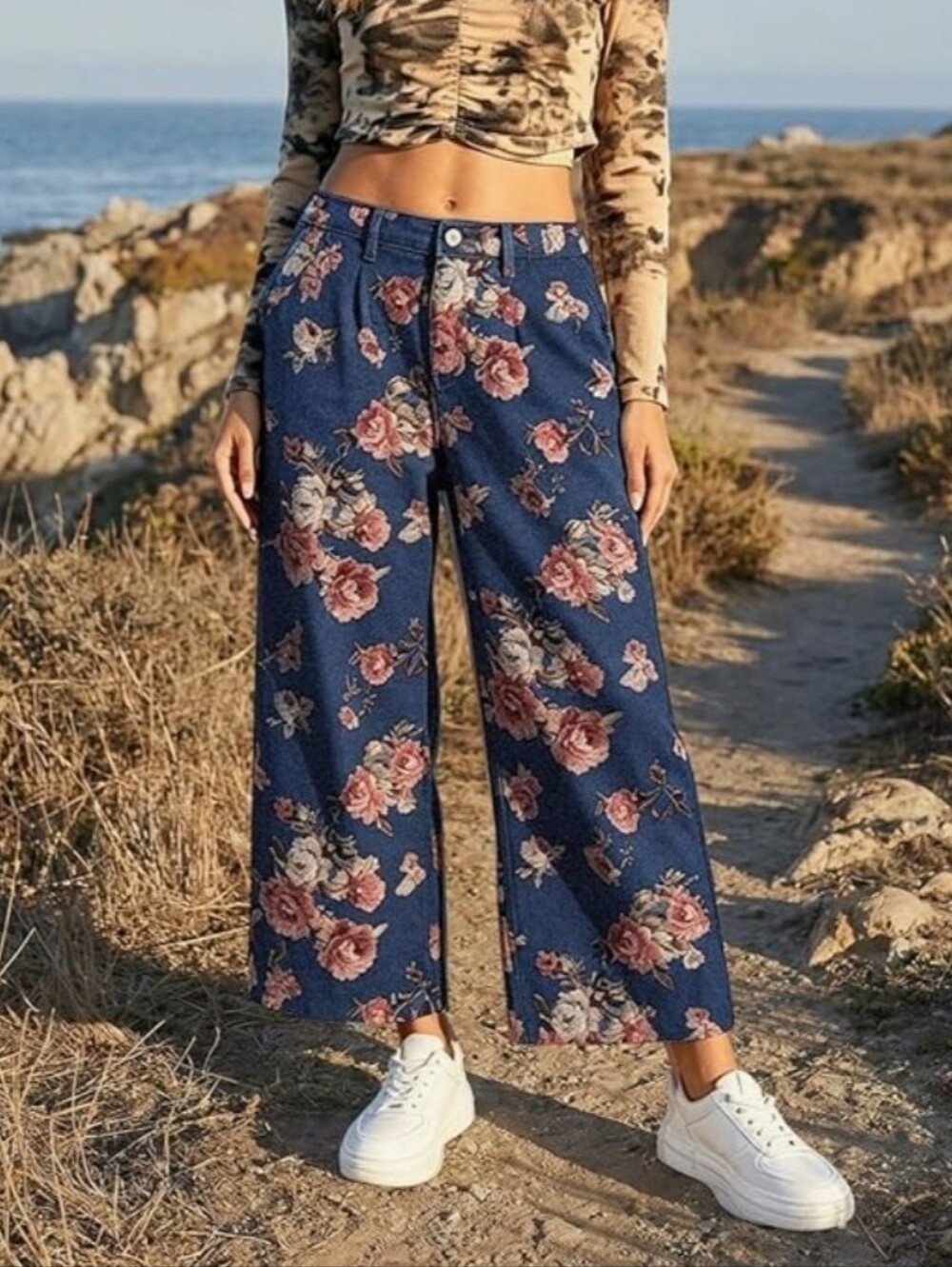 lovimgs Floral Wide Leg Denim